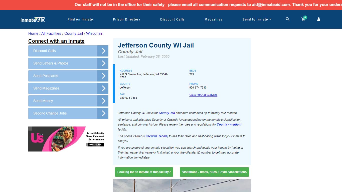 Jefferson County WI Jail - Inmate Locator - Jefferson, WI