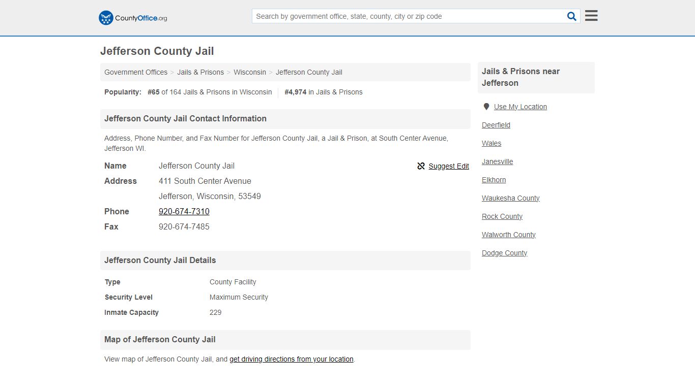 Jefferson County Jail - Jefferson, WI (Address, Phone, and Fax)